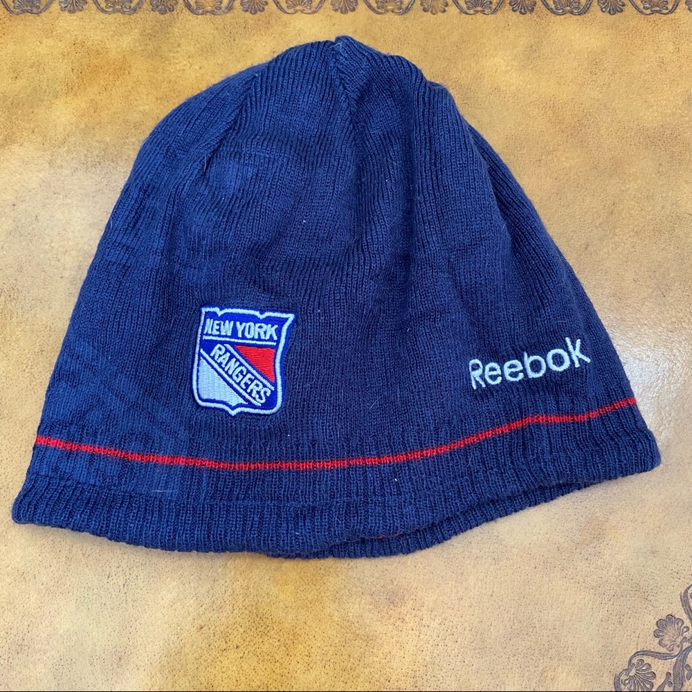 New York Rangers NHL Reebok Reversible Polartec Beanie Navy & Red Cap